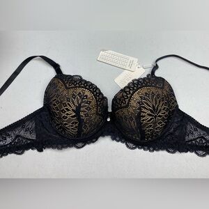 NWT Manyilan BLK/TAN. Push-up Plunge, 36B *P1024